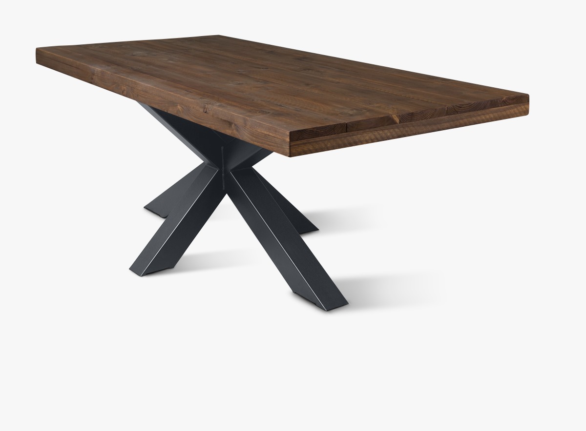 Table Factory | Neues Gerüstholz Esstisch, dunkelbraun gebeizt, Spider